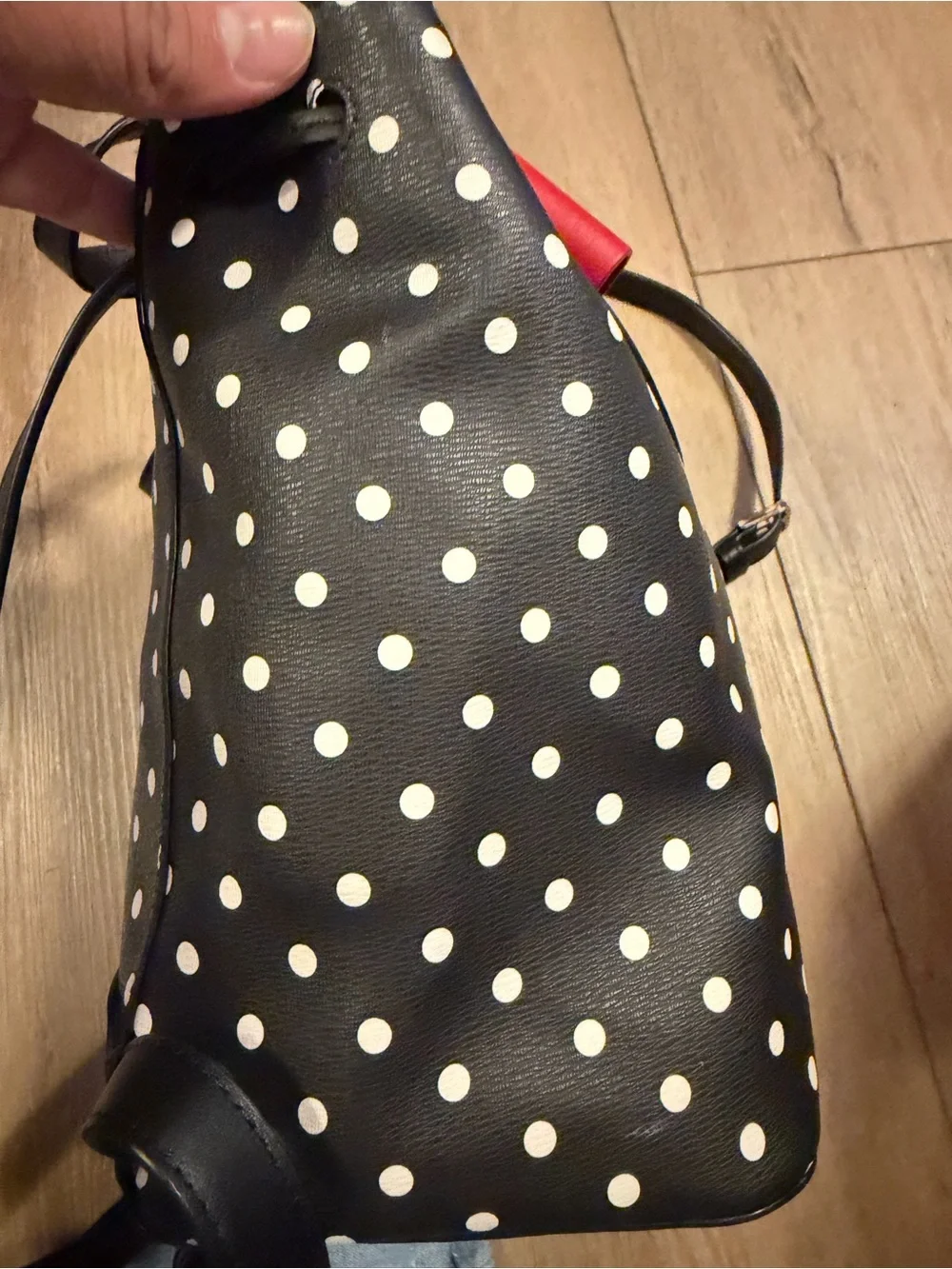 kate spade Black Polka Dot Backpack with Red Bow Accent